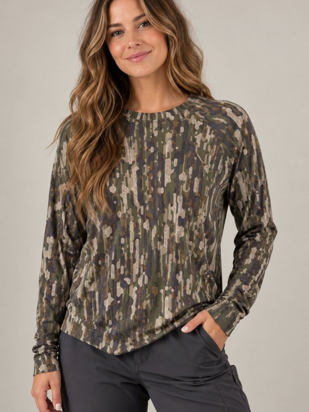 NWT Duck Camp Bamboo Crew Neck Long Sleeve Shirt Woodland Camo Size XL